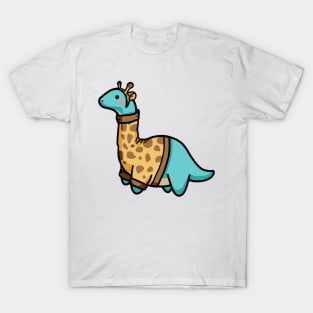 Cute Long Neck Dressed As Giraffe, Dinosaurus. T-Shirt